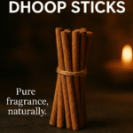Handcrafted traditional dry dhoop sticks, coreless and made from herbs, bundled for pooja and aromatic rituals.