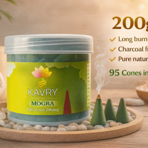 Kavry Mogra Dry Cone Dhoop 200gm jar with burning cone, charcoal free natural incense, long-lasting fragrance for pooja and meditation