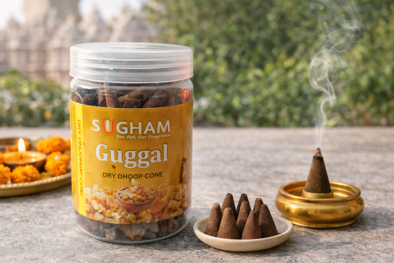 Sugham Guggul/ Guggal Dry Dhoop Cone 200gm Jar | Pure & Premium Quality - Image 4