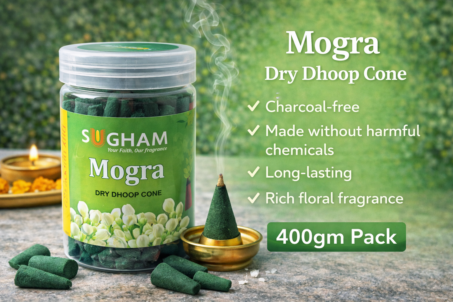 Premium dry dhoop cone 400gm jar for pooja and home fragrance
